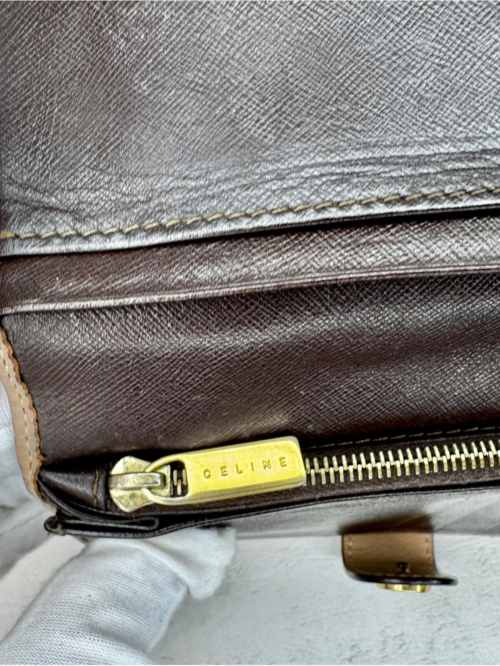 Vintage CELINE Macadam Monogram Long Wallet Brown PVC & Tan Leather - Picture 8 of 14